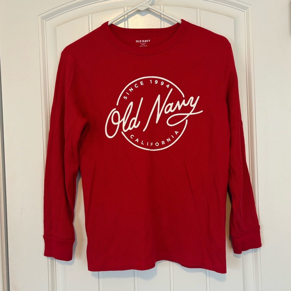 Old Navy Kids Red Waffle Knit Long Sleeve Shirt Size XL 14-16